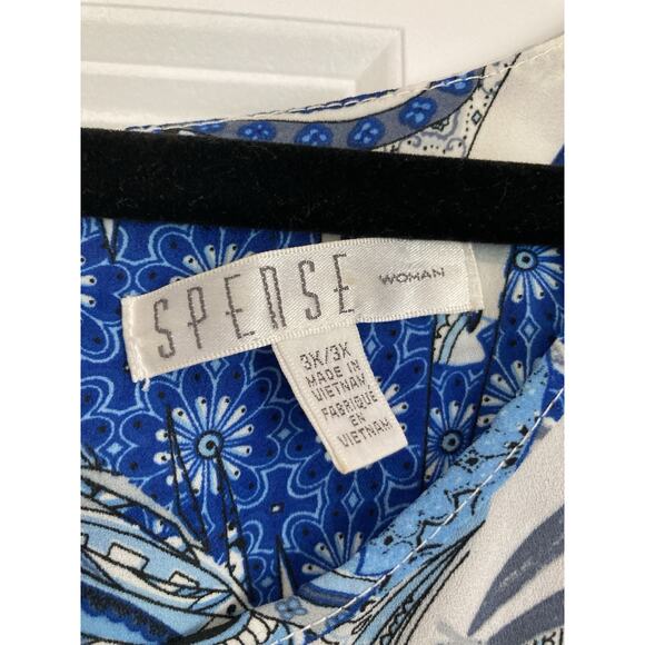 SPENSE Floral Sleeveless Handkerchief Hem Chiffon Tunic Top Plus Size 3X Blue - Picture 3 of 8